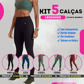 Kit 5 Calças Legging + Tops Brinde - Aumenta Bumbum e Afina Cintura | PROMOÇÃO QUEIMA DE ESTOQUE