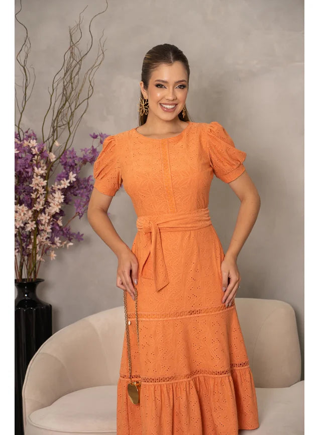 Vestido Midi Luciana Pais Malha Laise Marias Cinto Faixa