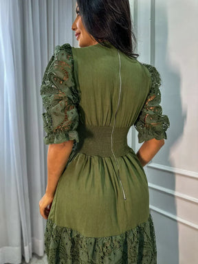 Vestido Madalena de Linho com Renda